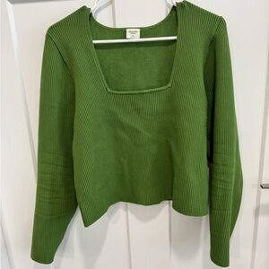 Green Ribbed Square Neck Sweater